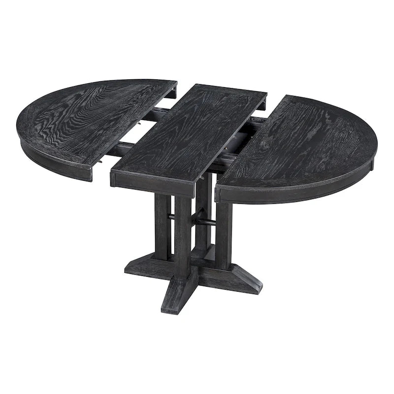 Black 5-Piece Wooden Dining Table Set with Extendable Round Table & 4 Chairs
