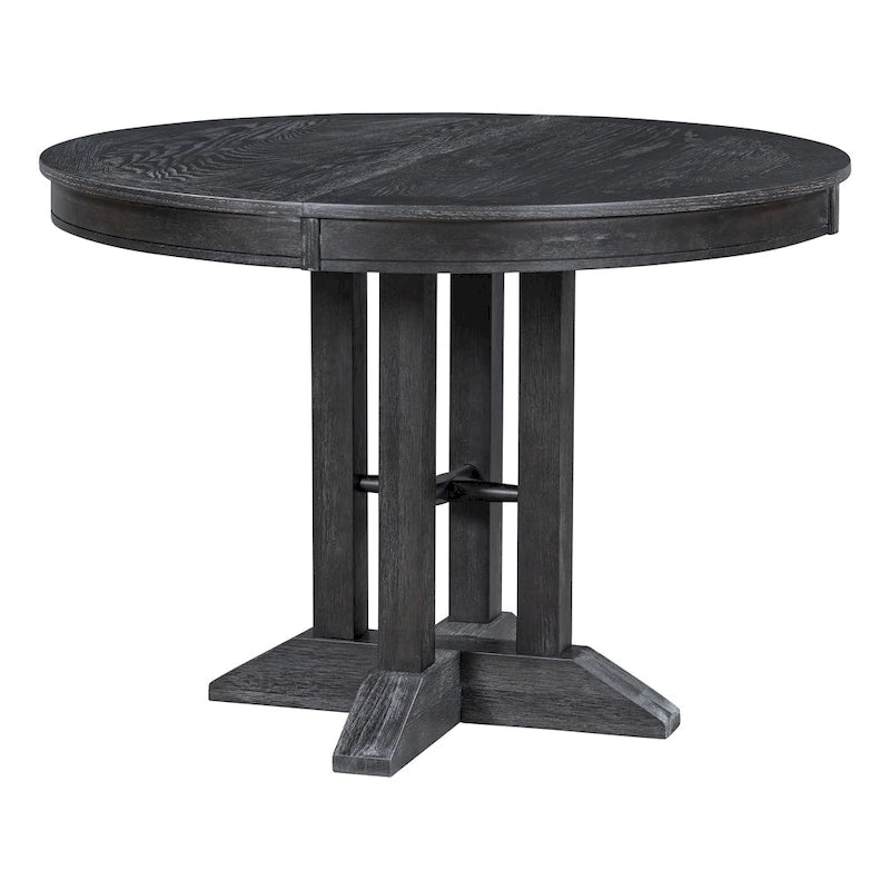 Black 5-Piece Wooden Dining Table Set with Extendable Round Table & 4 Chairs