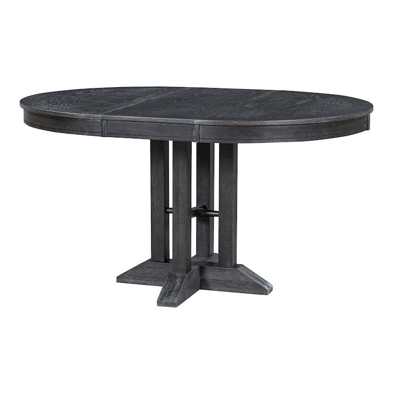 Black 5-Piece Wooden Dining Table Set with Extendable Round Table & 4 Chairs