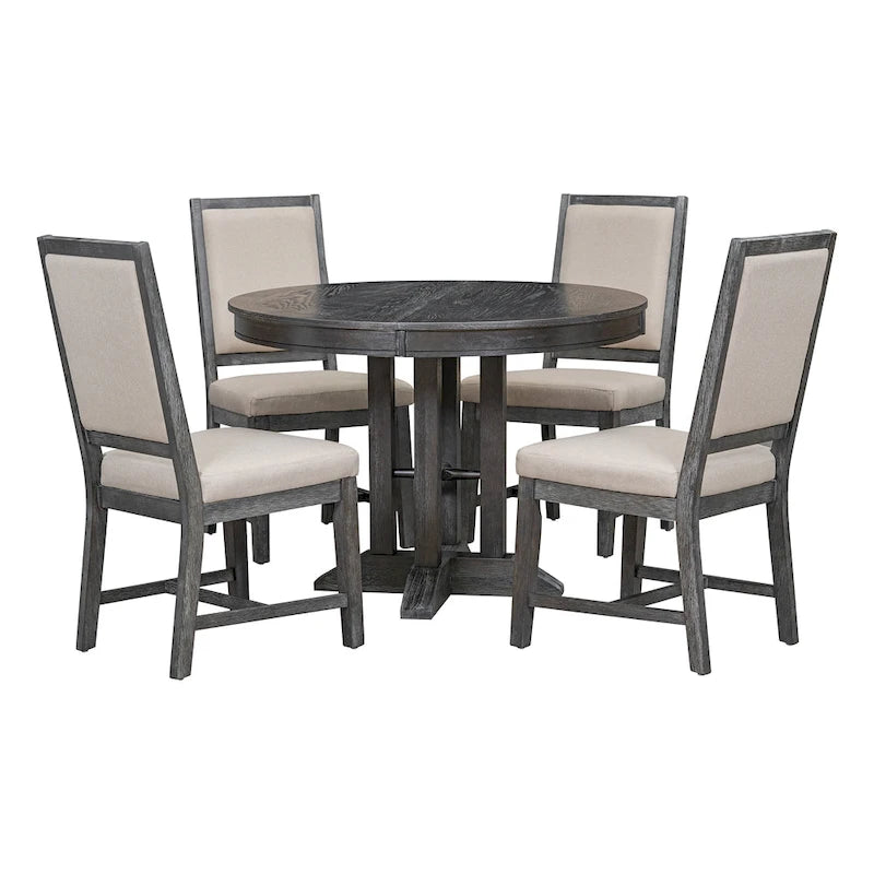 Black 5-Piece Wooden Dining Table Set with Extendable Round Table & 4 Chairs