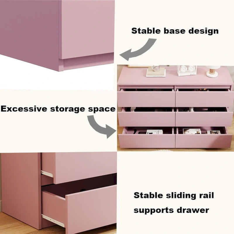6-Drawer Double Dresser, Storage Cabinet with Handleless for Bedroom, Living Room