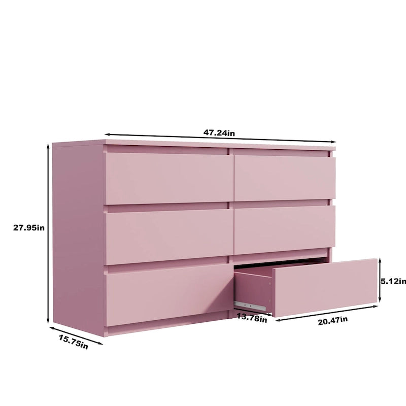 6-Drawer Double Dresser, Storage Cabinet with Handleless for Bedroom, Living Room