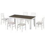 7-Piece Wooden Dining Table Set with 6 Chairs & Extendable Table