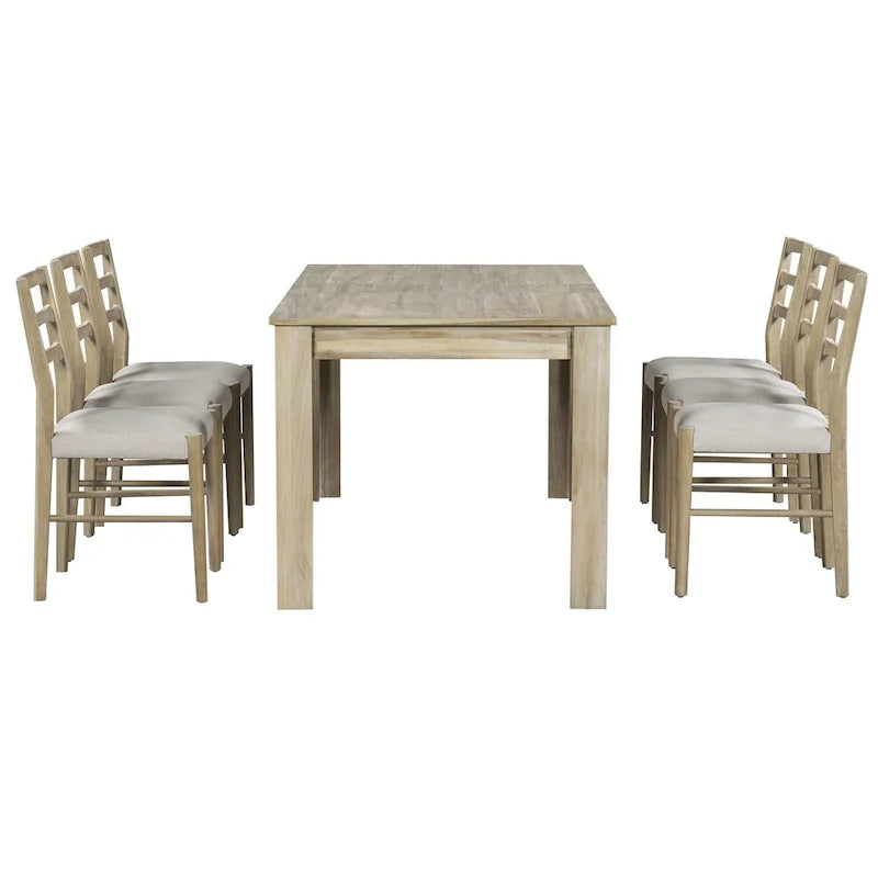 7-Piece Wooden Dining Table Set with 6 Chairs & Extendable Table