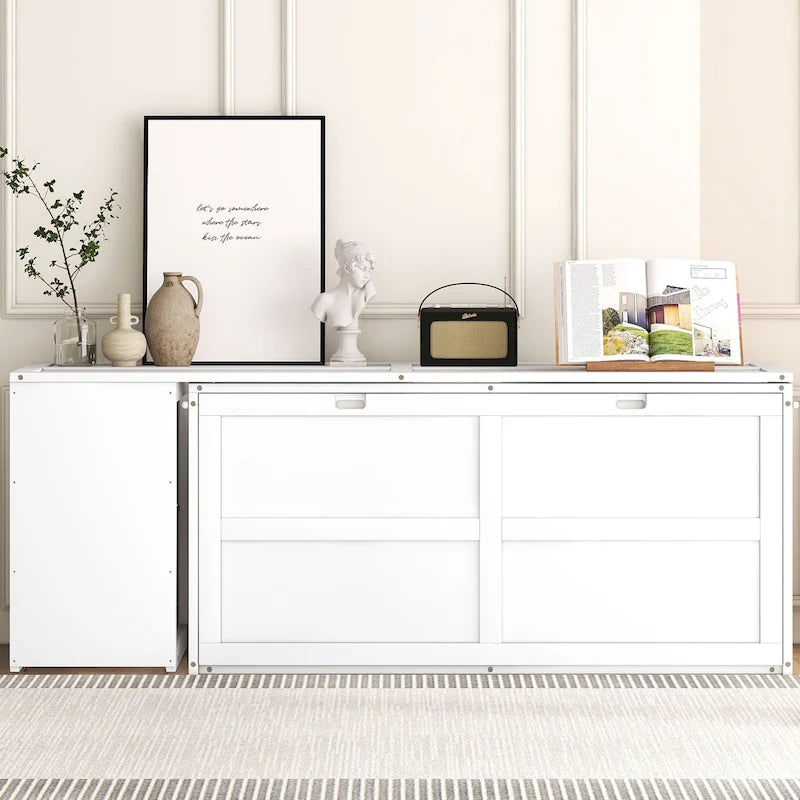 Queen Wooden Murphy Bed with Rotating Desk, Foldable Cabinet