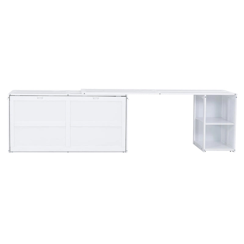 Queen Wooden Murphy Bed with Rotating Desk, Foldable Cabinet