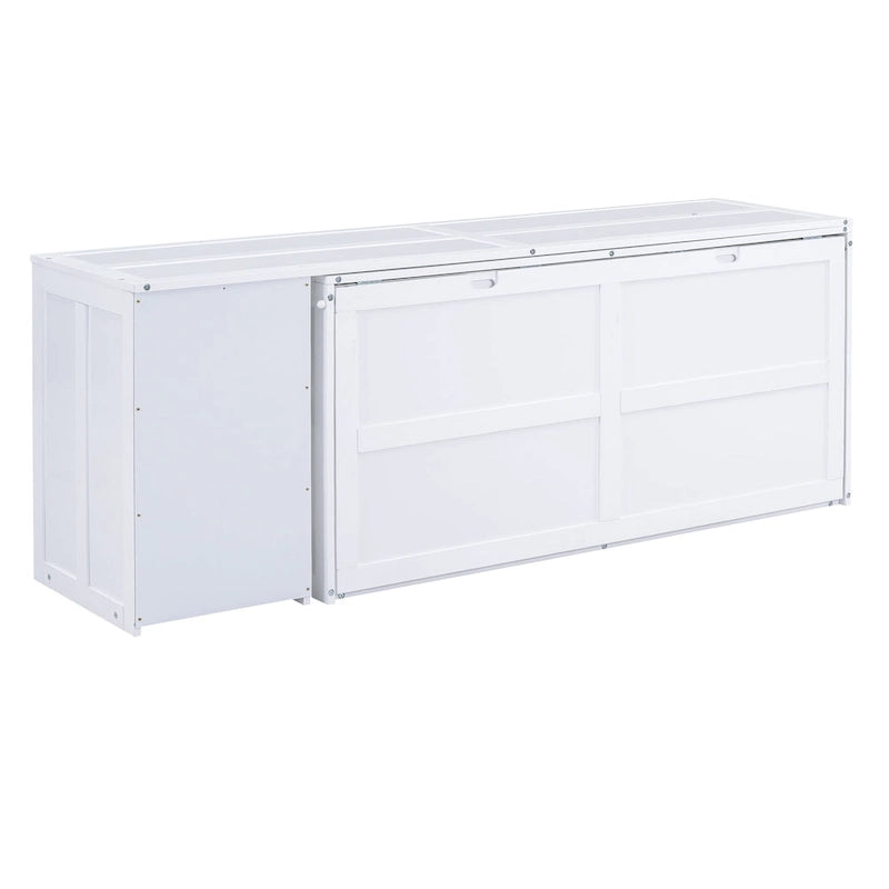 Queen Wooden Murphy Bed with Rotating Desk, Foldable Cabinet