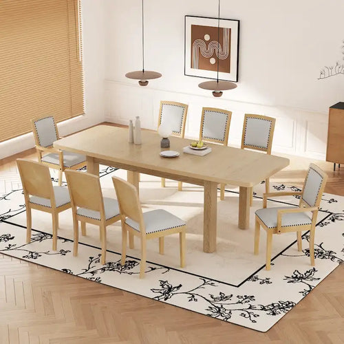 7-Piece Wooden Dining Table Set with Extendable Table, 6 Armless & 2 Armchairs