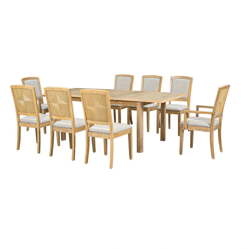 7-Piece Wooden Dining Table Set with Extendable Table, 6 Armless & 2 Armchairs
