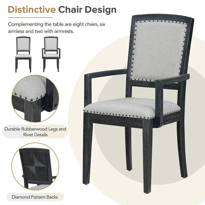 7-Piece Wooden Dining Table Set with Extendable Table, 6 Armless & 2 Armchairs