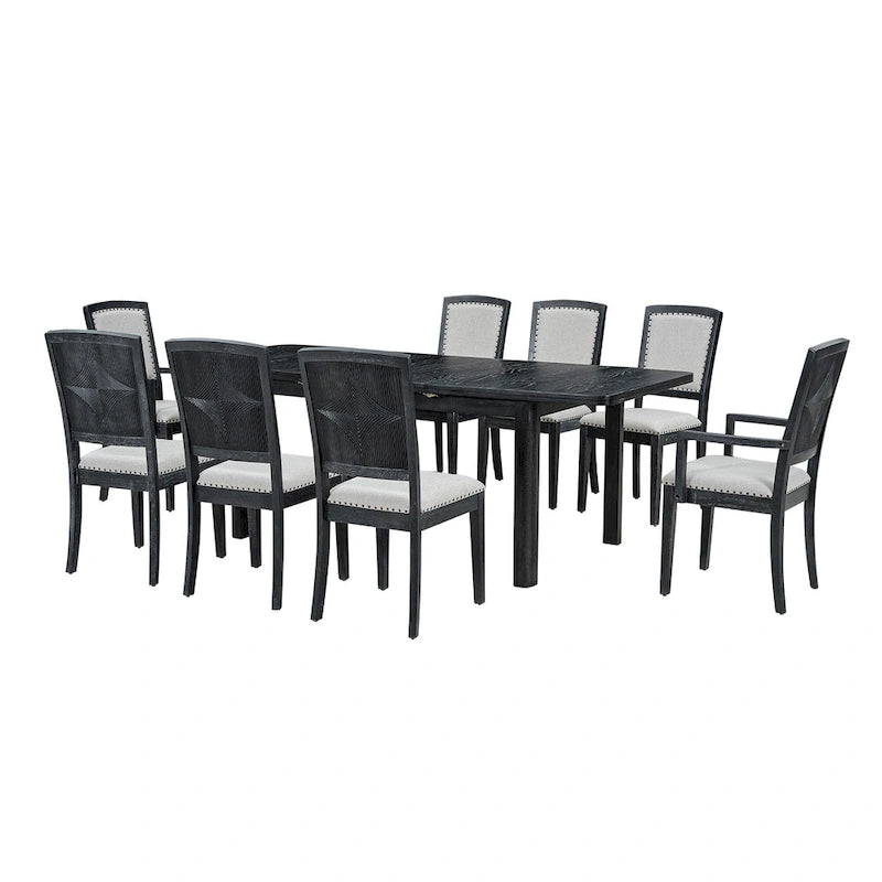 7-Piece Wooden Dining Table Set with Extendable Table, 6 Armless & 2 Armchairs