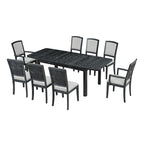 7-Piece Wooden Dining Table Set with Extendable Table, 6 Armless & 2 Armchairs