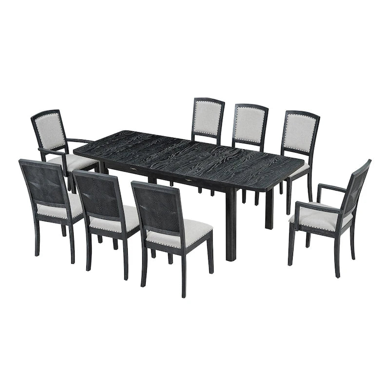7-Piece Wooden Dining Table Set with Extendable Table, 6 Armless & 2 Armchairs