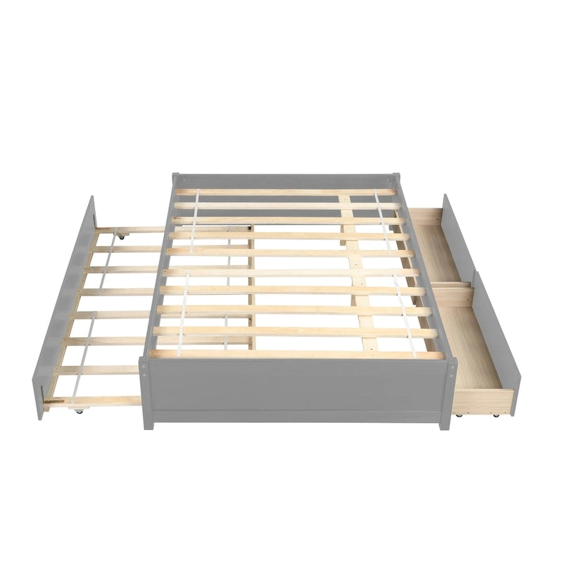 Full Solid Wood Platform Bed with Twin Trundle