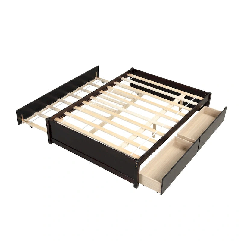 Full Solid Wood Platform Bed with Twin Trundle