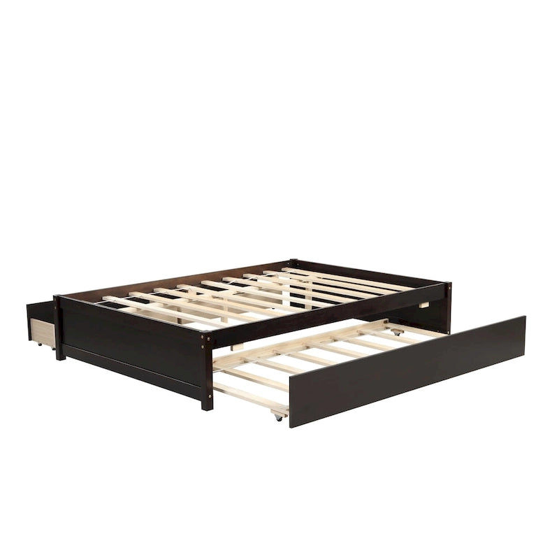 Full Solid Wood Platform Bed with Twin Trundle
