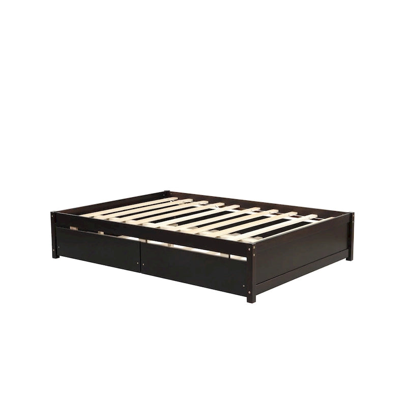 Full Solid Wood Platform Bed with Twin Trundle