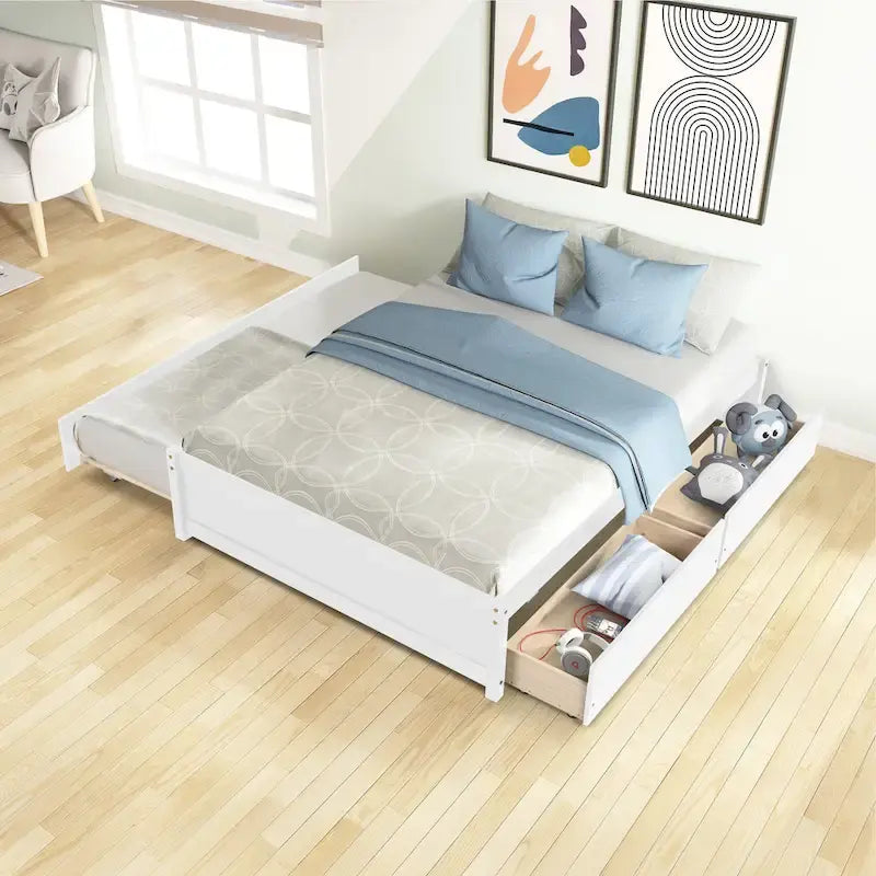 Full Solid Wood Platform Bed with Twin Trundle