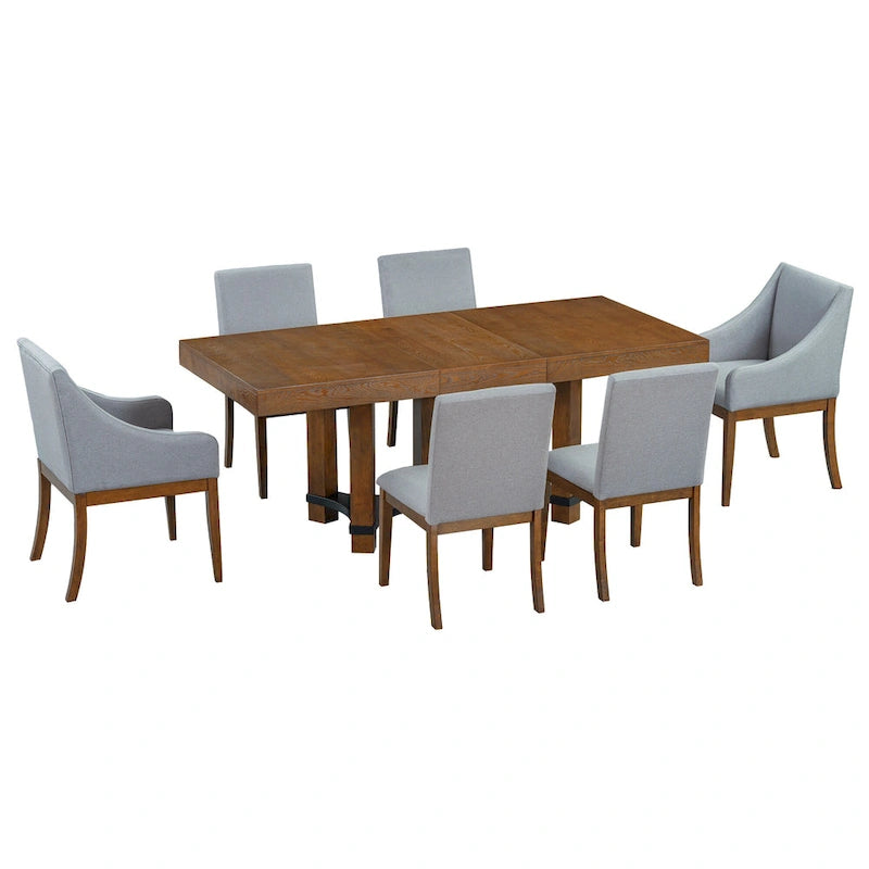 Rustic Style 7-Piece Extendable Dining Table Set with Removable Leaf, 2 Arm Chairs and 4 Armless Chairs
