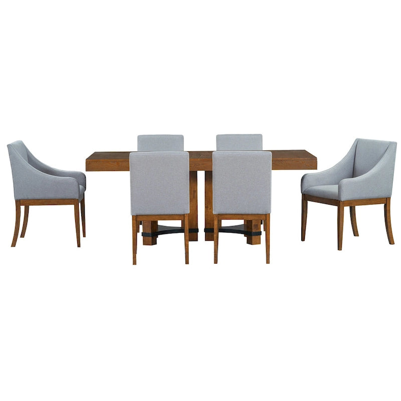 Rustic Style 7-Piece Extendable Dining Table Set with Removable Leaf, 2 Arm Chairs and 4 Armless Chairs
