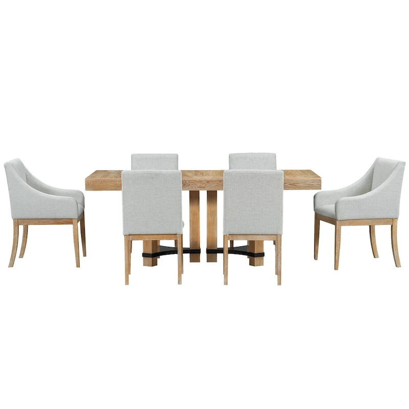 Rustic Style 7-Piece Extendable Dining Table Set with Removable Leaf, 2 Arm Chairs and 4 Armless Chairs