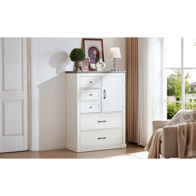 Farmhouse 5-Drawer Gentlemen's Chest, Tall Chest of Drawers, Organizer Storage for Living Room