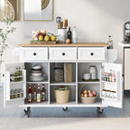 Kitchen Island Cart on 5 Wheels, Breakfast Bar Cabinet, Rolling Kitchen Island with Drop Leaf, 3 Drawers & Removable Shelves