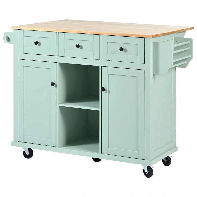 Kitchen Island Cart on 5 Wheels, Breakfast Bar Cabinet, Rolling Kitchen Island with Drop Leaf, 3 Drawers & Removable Shelves