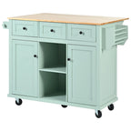 Kitchen Island Cart on 5 Wheels, Breakfast Bar Cabinet, Rolling Kitchen Island with Drop Leaf, 3 Drawers & Removable Shelves
