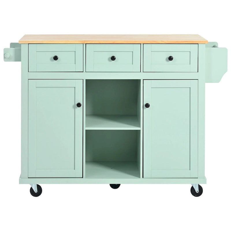 Kitchen Island Cart on 5 Wheels, Breakfast Bar Cabinet, Rolling Kitchen Island with Drop Leaf, 3 Drawers & Removable Shelves