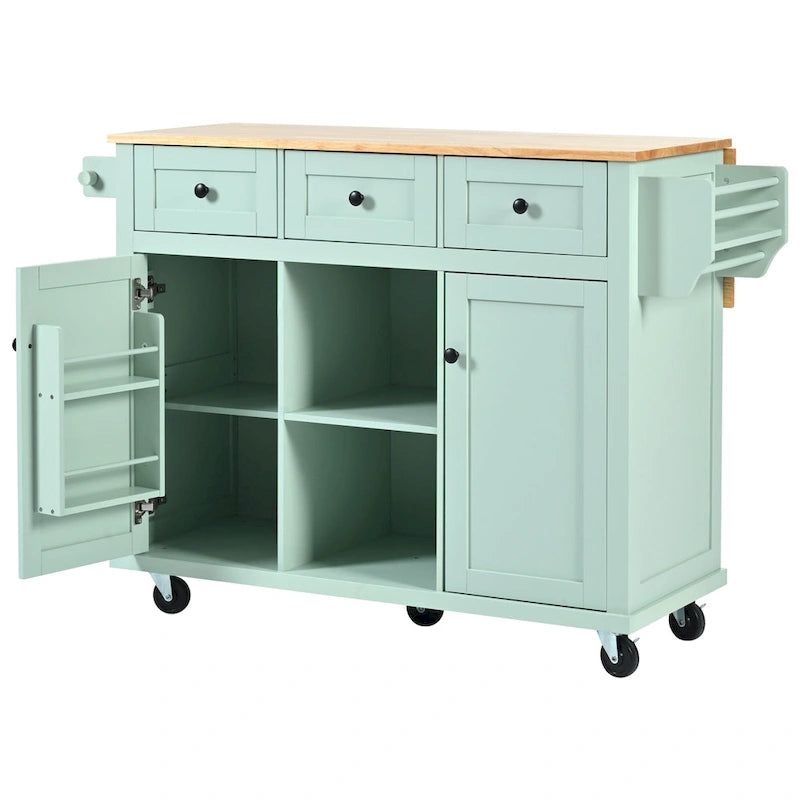 Kitchen Island Cart on 5 Wheels, Breakfast Bar Cabinet, Rolling Kitchen Island with Drop Leaf, 3 Drawers & Removable Shelves