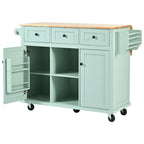 Kitchen Island Cart on 5 Wheels, Breakfast Bar Cabinet, Rolling Kitchen Island with Drop Leaf, 3 Drawers & Removable Shelves