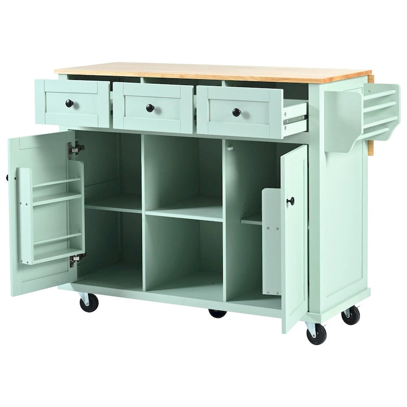 Kitchen Island Cart on 5 Wheels, Breakfast Bar Cabinet, Rolling Kitchen Island with Drop Leaf, 3 Drawers & Removable Shelves