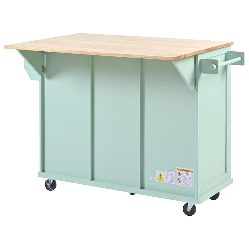 Kitchen Island Cart on 5 Wheels, Breakfast Bar Cabinet, Rolling Kitchen Island with Drop Leaf, 3 Drawers & Removable Shelves