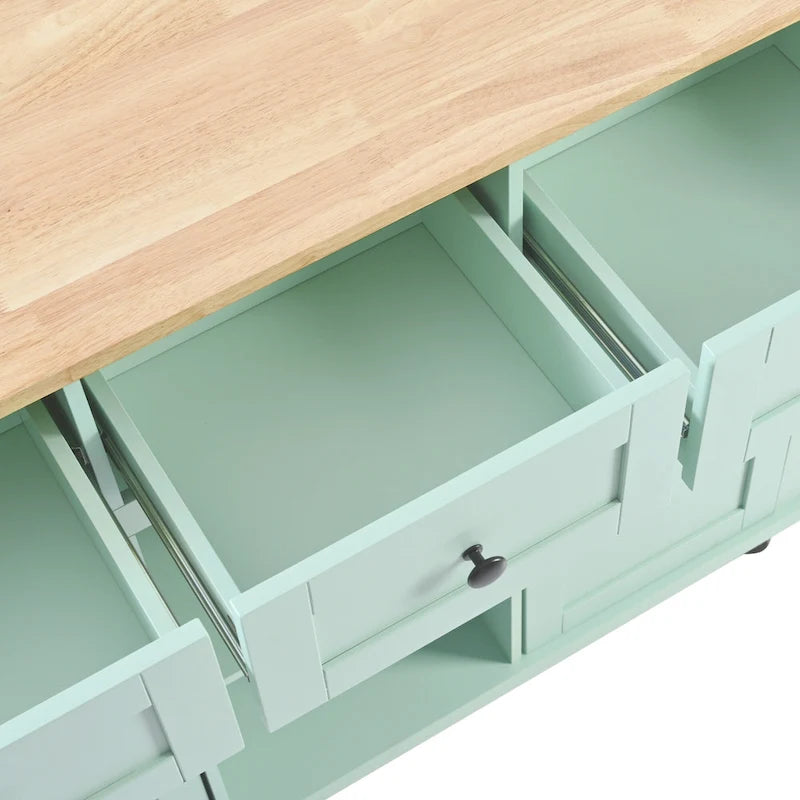 Kitchen Island Cart on 5 Wheels, Breakfast Bar Cabinet, Rolling Kitchen Island with Drop Leaf, 3 Drawers & Removable Shelves