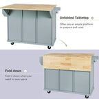 Kitchen Island Cart on 5 Wheels, Breakfast Bar Cabinet, Rolling Kitchen Island with Drop Leaf, 3 Drawers & Removable Shelves