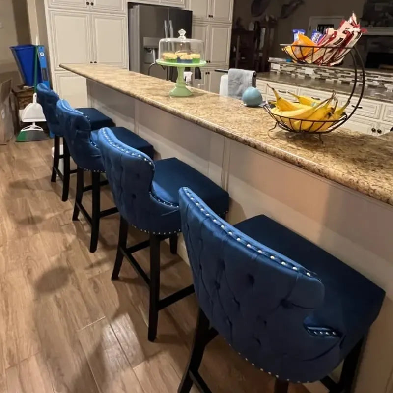Button Tufted Velvet Wing Back Barstools Set of 6