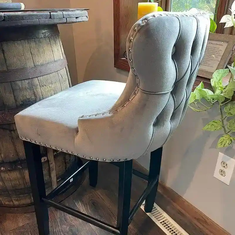 Button Tufted Velvet Wing Back Barstools Set of 6