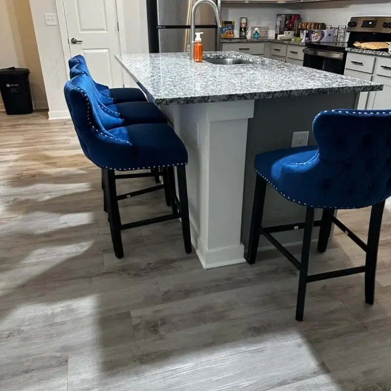 Button Tufted Velvet Wing Back Barstools Set of 6