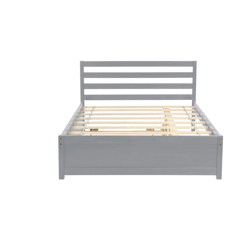 Full Size Wood Platform Bed Frame with Headboard and Twin Trundle