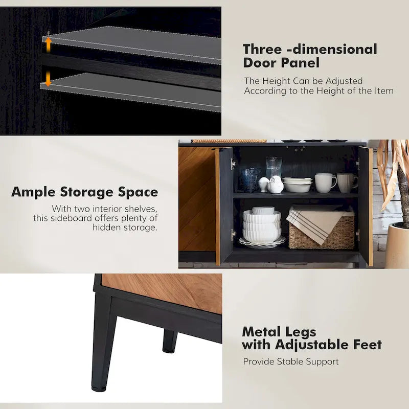 Senin Modern Herringbone TV Stand with Adjustable Shelves by HULALA HOME - 55 inches