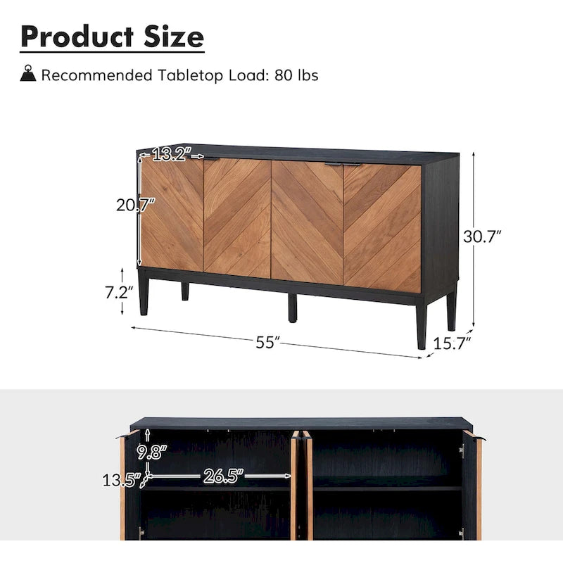 Senin Modern Herringbone TV Stand with Adjustable Shelves by HULALA HOME - 55 inches