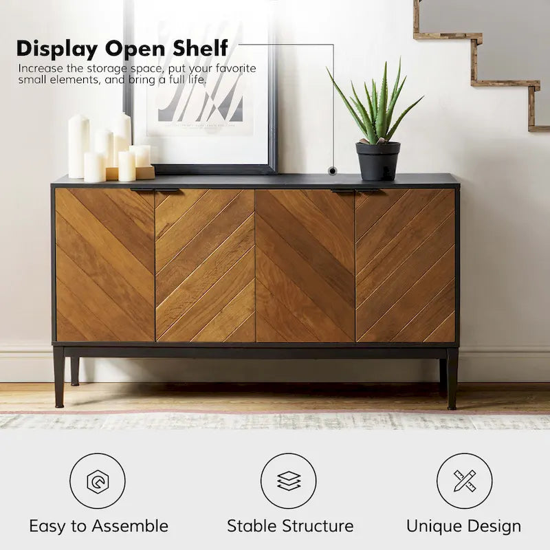 Senin Modern Herringbone TV Stand with Adjustable Shelves by HULALA HOME - 55 inches