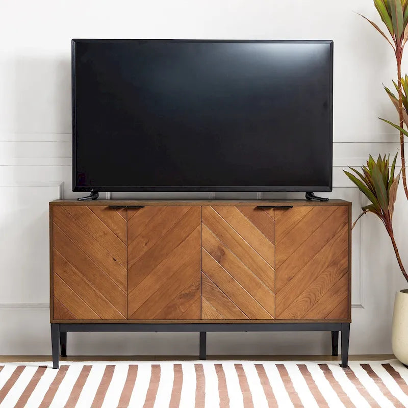 Senin Modern Herringbone TV Stand with Adjustable Shelves by HULALA HOME - 55 inches