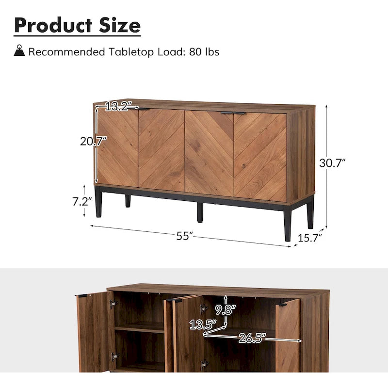 Senin Modern Herringbone TV Stand with Adjustable Shelves by HULALA HOME - 55 inches
