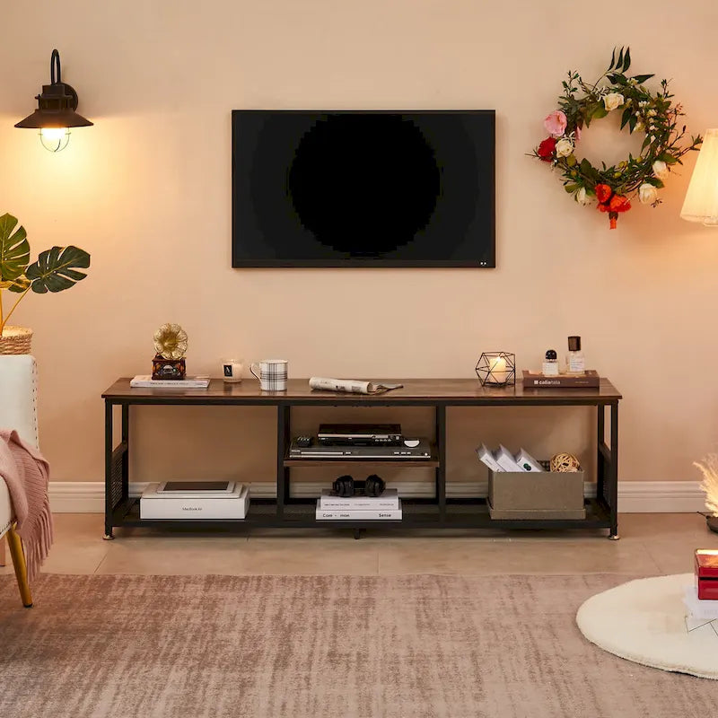 Javlergo TV Stand Industrial Entertainment Center Media Console Table with Storage and Mesh Shelf for Living Room/Bedroom, Brown