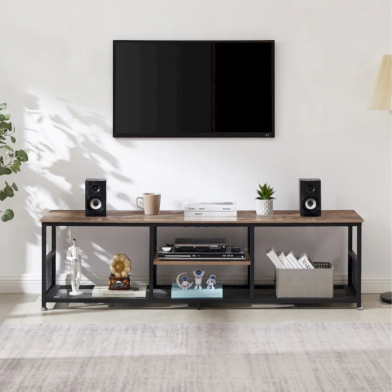 Javlergo TV Stand Industrial Entertainment Center Media Console Table with Storage and Mesh Shelf for Living Room/Bedroom, Brown