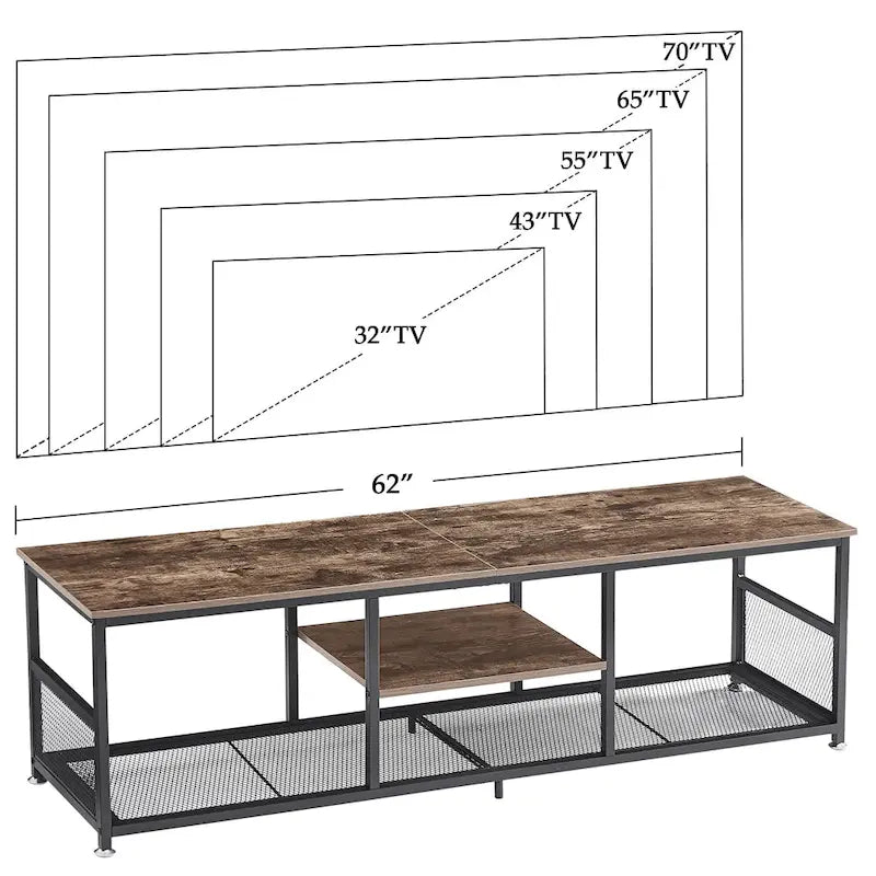 Javlergo TV Stand Industrial Entertainment Center Media Console Table with Storage and Mesh Shelf for Living Room/Bedroom, Brown