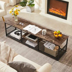 Javlergo TV Stand Industrial Entertainment Center Media Console Table with Storage and Mesh Shelf for Living Room/Bedroom, Brown