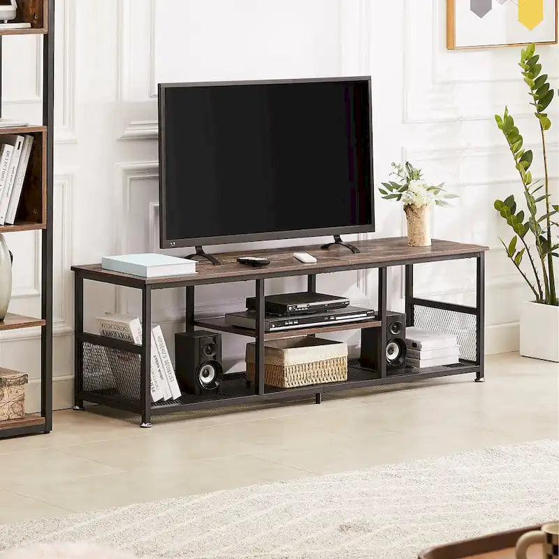 Javlergo TV Stand Industrial Entertainment Center Media Console Table with Storage and Mesh Shelf for Living Room/Bedroom, Brown